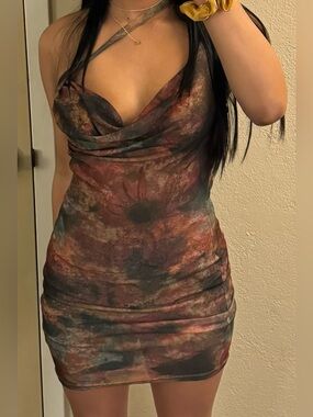 PrettyLittleThing Abstract Cowl Mini Dress